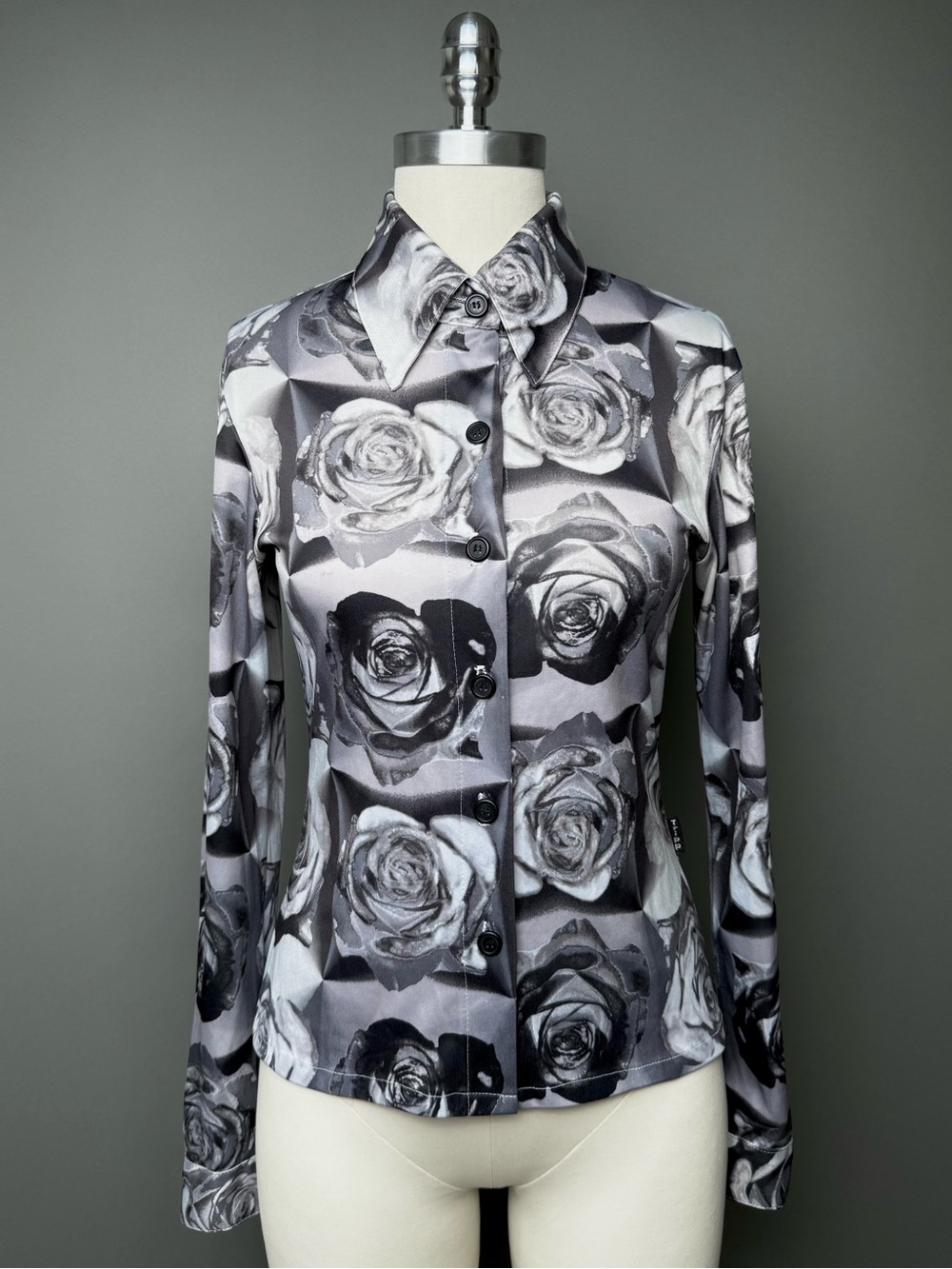 Vintage Tripp NYC Digital Rose Long Sleeve Collar Shirt Small
